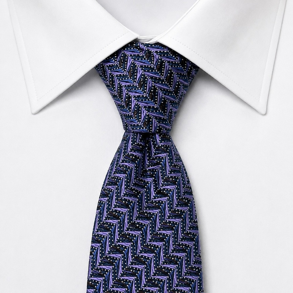 Ike Behar Silk Necktie Mens Purple Blue Brown Geometric Chevron Hand‎ Tailored